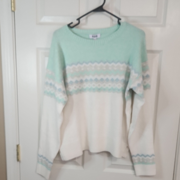 525 America Sweaters - 525 America Blue and White Cowl Neck Sweater